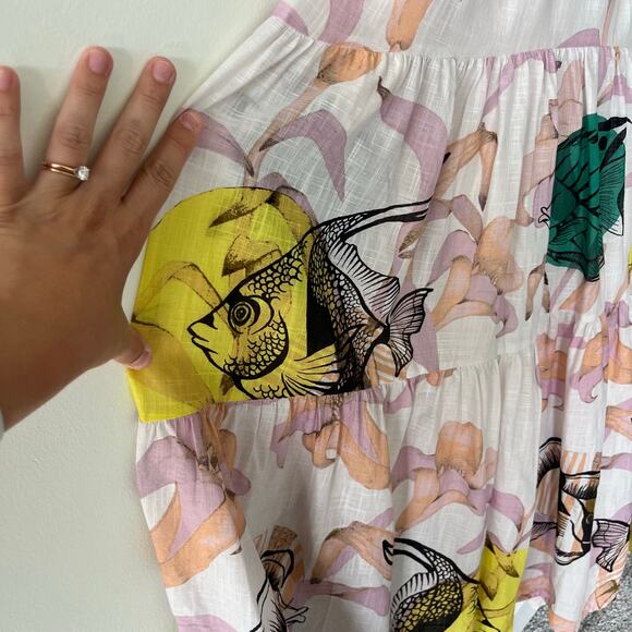 Anthropologie Maeve Pia Binazzi Tiered Off the Shoulder Pink Maxi Dress, Small - Picture 13 of 15